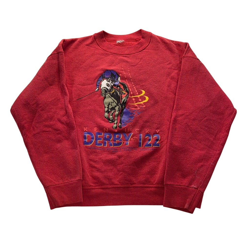 VTG Kentucky Derby 122 Horse Racing‎ Graphic Red Crewneck Sweatshirt Mens L